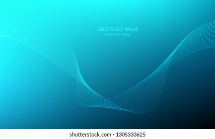 Abstract wave element for design. Blue. Digital frequency track equalizer. Stylized line art background. Colorful shiny wave with lines created using blend tool. Curved wavy line, smooth stripe Vector