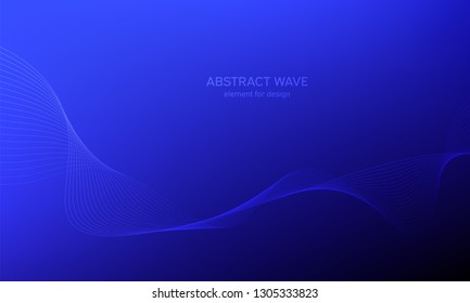 Abstract wave element for design. Blue. Digital frequency track equalizer. Stylized line art background. Colorful shiny wave with lines created using blend tool. Curved wavy line, smooth stripe Vector