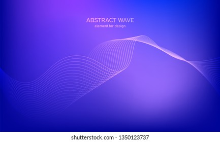 Abstract wave element for design. Blue. Digital frequency track equalizer. Stylized line art background. Colorful shiny wave with lines created using blend tool. Curved wavy line, smooth stripe Vector
