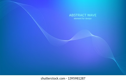 Abstract wave element for design. Blue. Digital frequency track equalizer. Stylized line art background. Colorful shiny wave with lines created using blend tool. Curved wavy line, smooth stripe Vector