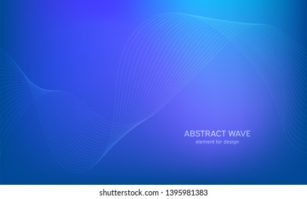 Abstract wave element for design. Blue. Digital frequency track equalizer. Stylized line art background. Colorful shiny wave with lines created using blend tool. Curved wavy line, smooth stripe Vector