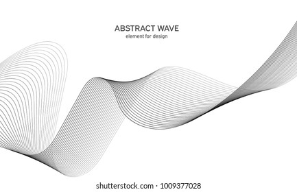 Abstract wave element for design. Digital frequency track equalizer. Stylized line art background. Vector illustration. Wave with lines created using blend tool. Curved wavy line, smooth stripe.