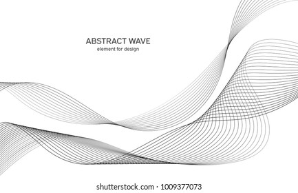 Abstract wave element for design. Digital frequency track equalizer. Stylized line art background. Vector illustration. Wave with lines created using blend tool. Curved wavy line, smooth stripe.