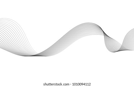 Abstract wave element for design. Digital frequency track equalizer. Stylized line art background. Vector illustration. Wave with lines created using blend tool. Curved wavy line, smooth stripe.