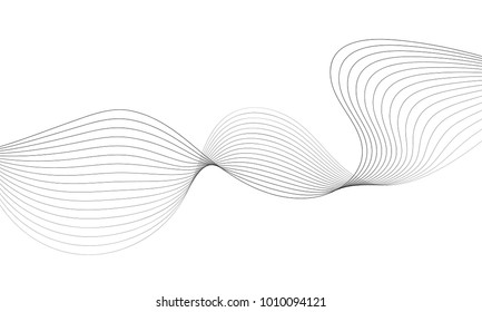 Abstract wave element for design. Digital frequency track equalizer. Stylized line art background. Vector illustration. Wave with lines created using blend tool. Curved wavy line, smooth stripe.