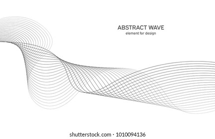 Abstract wave element for design. Digital frequency track equalizer. Stylized line art background. Vector illustration. Wave with lines created using blend tool. Curved wavy line, smooth stripe.