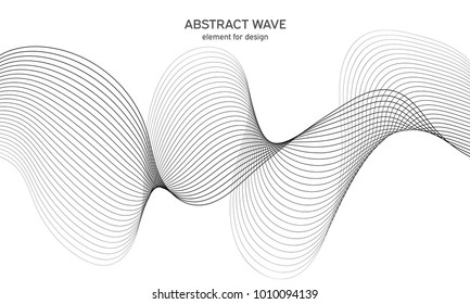 Abstract wave element for design. Digital frequency track equalizer. Stylized line art background. Vector illustration. Wave with lines created using blend tool. Curved wavy line, smooth stripe.