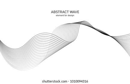 Abstract wave element for design. Digital frequency track equalizer. Stylized line art background. Vector illustration. Wave with lines created using blend tool. Curved wavy line, smooth stripe.
