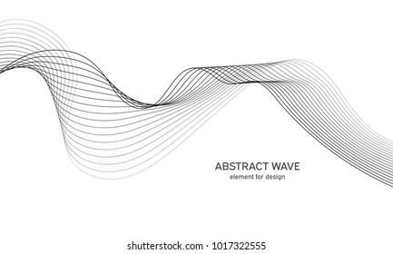 Abstract wave element for design. Digital frequency track equalizer. Stylized line art background. Vector illustration. Wave with lines created using blend tool. Curved wavy line, smooth stripe.