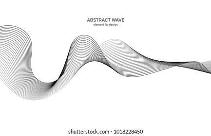 Abstract wave element for design. Digital frequency track equalizer. Stylized line art background. Vector illustration. Wave with lines created using blend tool. Curved wavy line, smooth stripe.