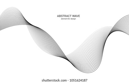 Abstract wave element for design. Digital frequency track equalizer. Stylized line art background. Vector illustration. Wave with lines created using blend tool. Curved wavy line, smooth stripe.
