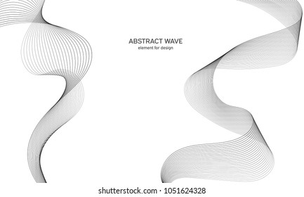 Abstract wave element for design. Digital frequency track equalizer. Stylized line art background. Vector illustration. Wave with lines created using blend tool. Curved wavy line, smooth stripe.