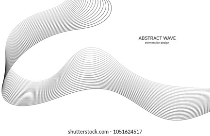 Abstract wave element for design. Digital frequency track equalizer. Stylized line art background. Vector illustration. Wave with lines created using blend tool. Curved wavy line, smooth stripe.