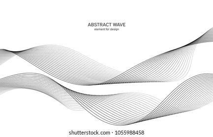 Abstract wave element for design. Digital frequency track equalizer. Stylized line art background. Vector illustration. Wave with lines created using blend tool. Curved wavy line, smooth stripe.