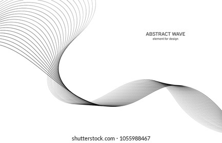 Abstract wave element for design. Digital frequency track equalizer. Stylized line art background. Vector illustration. Wave with lines created using blend tool. Curved wavy line, smooth stripe.