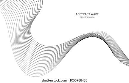 Abstract wave element for design. Digital frequency track equalizer. Stylized line art background. Vector illustration. Wave with lines created using blend tool. Curved wavy line, smooth stripe.