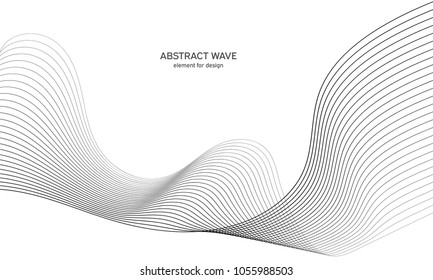 Abstract wave element for design. Digital frequency track equalizer. Stylized line art background. Vector illustration. Wave with lines created using blend tool. Curved wavy line, smooth stripe.
