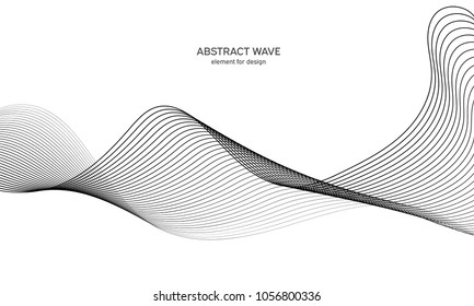 Abstract wave element for design. Digital frequency track equalizer. Stylized line art background. Vector illustration. Wave with lines created using blend tool. Curved wavy line, smooth stripe.