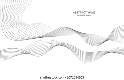 Abstract wave element for design. Digital frequency track equalizer. Stylized line art background. Vector illustration. Wave with lines created using blend tool. Curved wavy line, smooth stripe.
