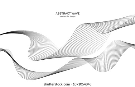Abstract wave element for design. Digital frequency track equalizer. Stylized line art background. Vector illustration. Wave with lines created using blend tool. Curved wavy line, smooth stripe.