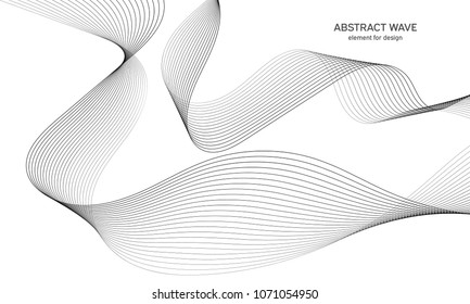 Abstract wave element for design. Digital frequency track equalizer. Stylized line art background. Vector illustration. Wave with lines created using blend tool. Curved wavy line, smooth stripe.