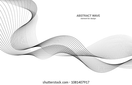 Abstract wave element for design. Digital frequency track equalizer. Stylized line art background. Vector illustration. Wave with lines created using blend tool. Curved wavy line, smooth stripe.