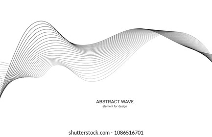 Abstract wave element for design. Digital frequency track equalizer. Stylized line art background. Vector illustration. Wave with lines created using blend tool. Curved wavy line, smooth stripe.