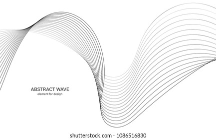 Abstract wave element for design. Digital frequency track equalizer. Stylized line art background. Vector illustration. Wave with lines created using blend tool. Curved wavy line, smooth stripe.
