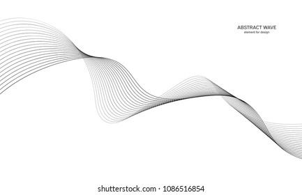 Abstract wave element for design. Digital frequency track equalizer. Stylized line art background. Vector illustration. Wave with lines created using blend tool. Curved wavy line, smooth stripe.