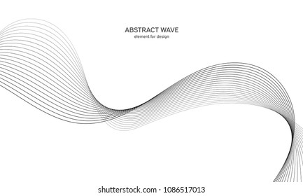 Abstract wave element for design. Digital frequency track equalizer. Stylized line art background. Vector illustration. Wave with lines created using blend tool. Curved wavy line, smooth stripe.