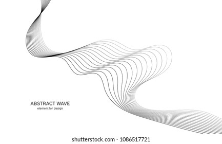Abstract wave element for design. Digital frequency track equalizer. Stylized line art background. Vector illustration. Wave with lines created using blend tool. Curved wavy line, smooth stripe.