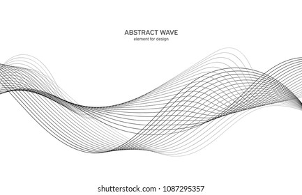 Abstract wave element for design. Digital frequency track equalizer. Stylized line art background. Vector illustration. Wave with lines created using blend tool. Curved wavy line, smooth stripe.