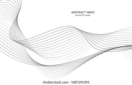 Abstract wave element for design. Digital frequency track equalizer. Stylized line art background. Vector illustration. Wave with lines created using blend tool. Curved wavy line, smooth stripe.