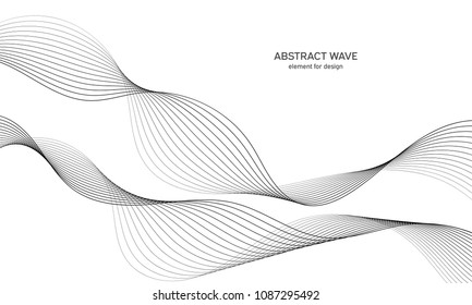 Abstract wave element for design. Digital frequency track equalizer. Stylized line art background. Vector illustration. Wave with lines created using blend tool. Curved wavy line, smooth stripe.