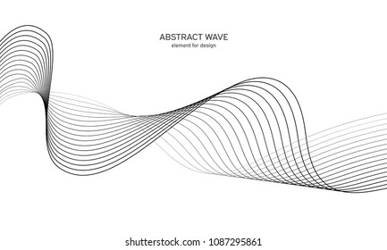 Abstract wave element for design. Digital frequency track equalizer. Stylized line art background. Vector illustration. Wave with lines created using blend tool. Curved wavy line, smooth stripe.