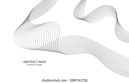 Abstract wave element for design. Digital frequency track equalizer. Stylized line art background. Vector illustration. Wave with lines created using blend tool. Curved wavy line, smooth stripe.