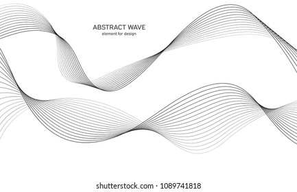 Abstract wave element for design. Digital frequency track equalizer. Stylized line art background. Vector illustration. Wave with lines created using blend tool. Curved wavy line, smooth stripe.