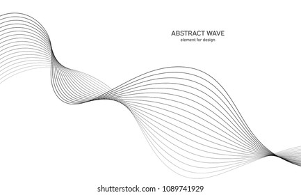 Abstract wave element for design. Digital frequency track equalizer. Stylized line art background. Vector illustration. Wave with lines created using blend tool. Curved wavy line, smooth stripe.