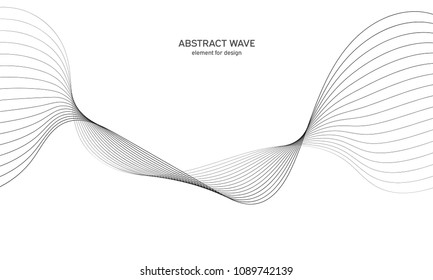 Abstract wave element for design. Digital frequency track equalizer. Stylized line art background. Vector illustration. Wave with lines created using blend tool. Curved wavy line, smooth stripe.
