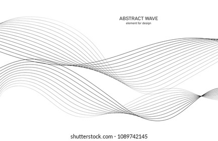 Abstract wave element for design. Digital frequency track equalizer. Stylized line art background. Vector illustration. Wave with lines created using blend tool. Curved wavy line, smooth stripe.