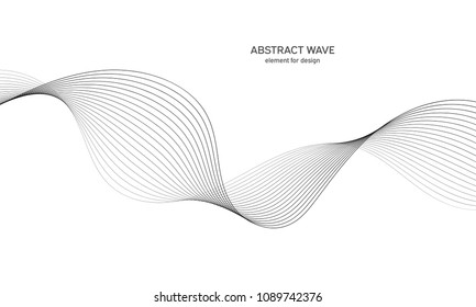 Abstract wave element for design. Digital frequency track equalizer. Stylized line art background. Vector illustration. Wave with lines created using blend tool. Curved wavy line, smooth stripe.