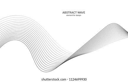Abstract wave element for design. Digital frequency track equalizer. Stylized line art background. Vector illustration. Wave with lines created using blend tool. Curved wavy line, smooth stripe.