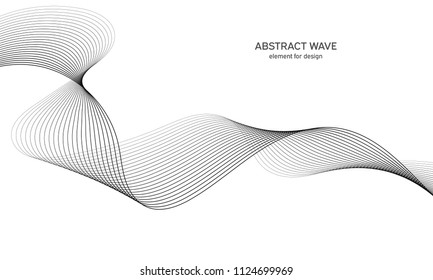 Abstract wave element for design. Digital frequency track equalizer. Stylized line art background. Vector illustration. Wave with lines created using blend tool. Curved wavy line, smooth stripe.