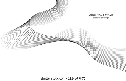 Abstract wave element for design. Digital frequency track equalizer. Stylized line art background. Vector illustration. Wave with lines created using blend tool. Curved wavy line, smooth stripe.