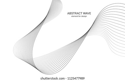 Abstract wave element for design. Digital frequency track equalizer. Stylized line art background. Vector illustration. Wave with lines created using blend tool. Curved wavy line, smooth stripe.