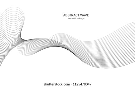 Abstract wave element for design. Digital frequency track equalizer. Stylized line art background. Vector illustration. Wave with lines created using blend tool. Curved wavy line, smooth stripe.