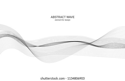 Abstract wave element for design. Digital frequency track equalizer. Stylized line art background. Vector illustration. Wave with lines created using blend tool. Curved wavy line, smooth stripe.