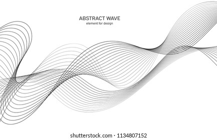 Abstract wave element for design. Digital frequency track equalizer. Stylized line art background. Vector illustration. Wave with lines created using blend tool. Curved wavy line, smooth stripe.