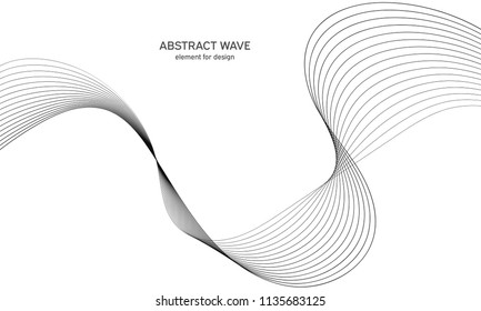 Abstract wave element for design. Digital frequency track equalizer. Stylized line art background. Vector illustration. Wave with lines created using blend tool. Curved wavy line, smooth stripe.