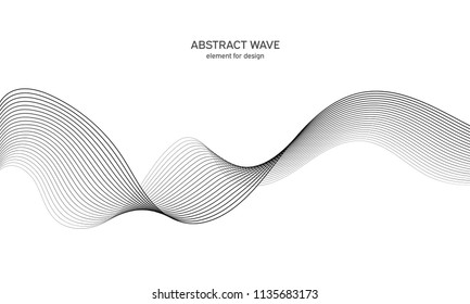 Abstract wave element for design. Digital frequency track equalizer. Stylized line art background. Vector illustration. Wave with lines created using blend tool. Curved wavy line, smooth stripe.